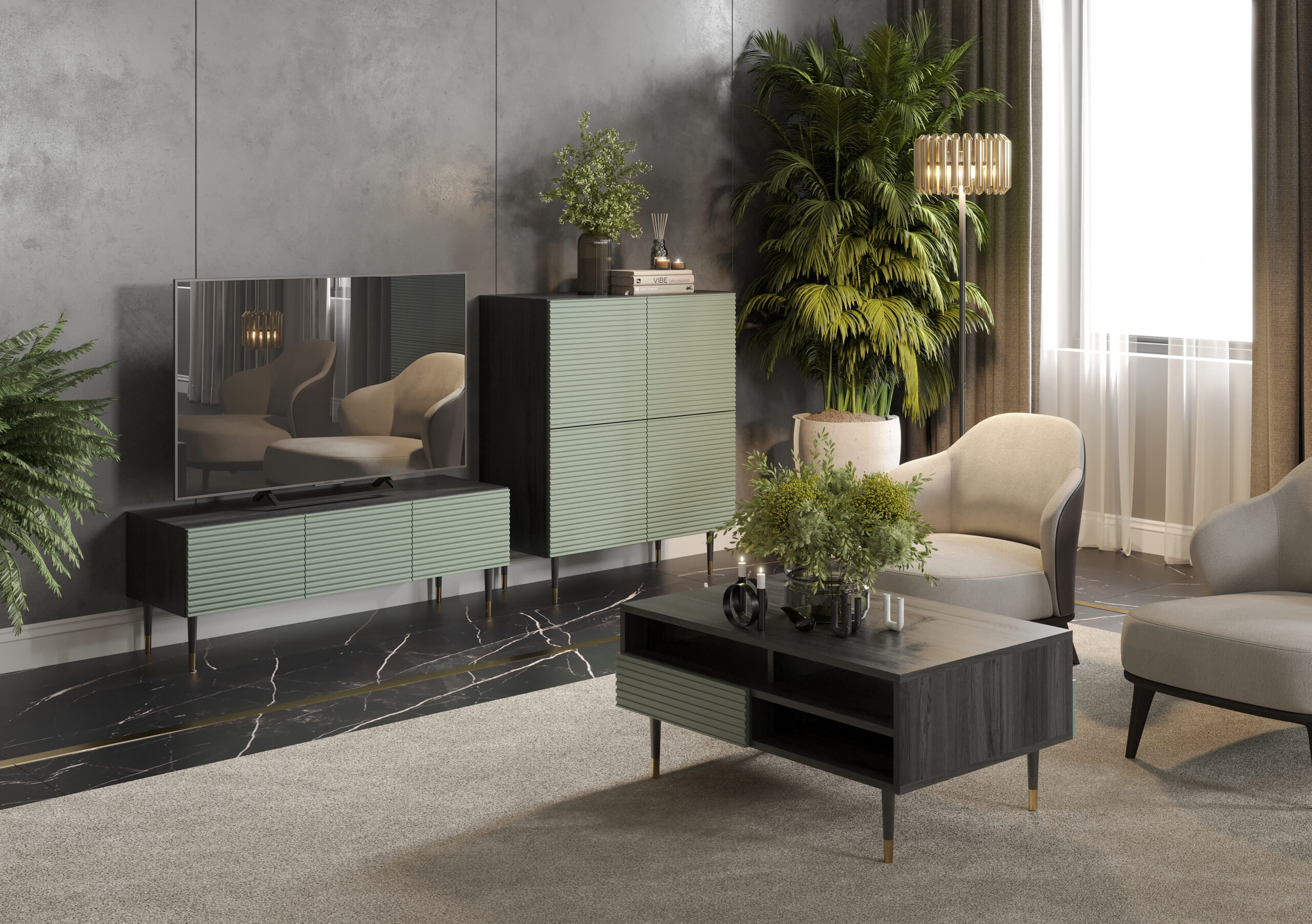 Komoda TV Imperial zielona 3-drzwiowa